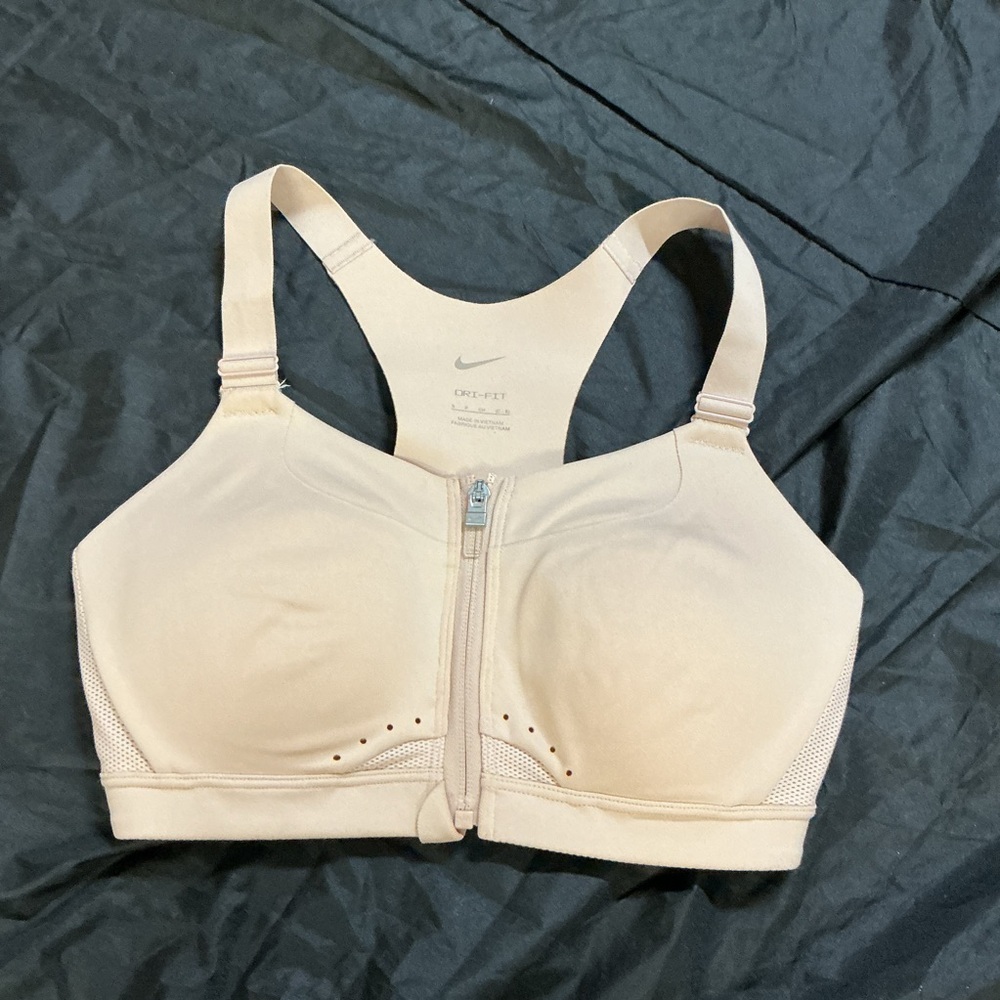 Nike Beige Zip-Front Sports Bra